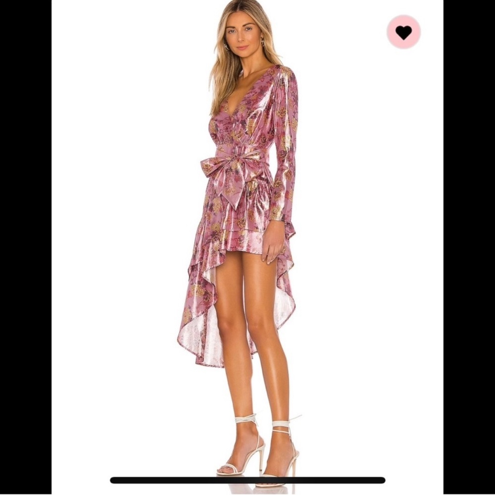 Tularosa Asymmetrical Metallic Pink Floral Dress Size XS